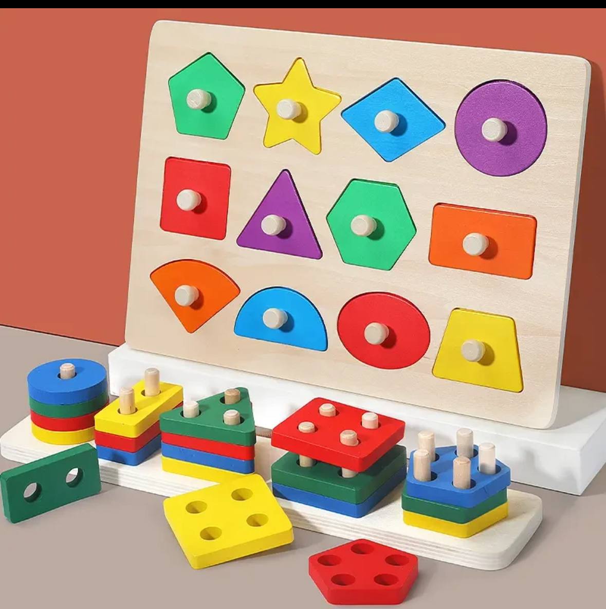 детская игра из дерева набор фигурок разных форм и цветов